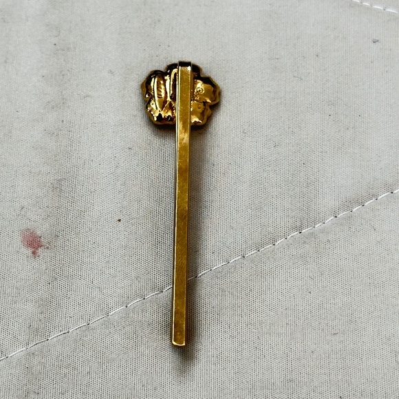 Gold Tone Hair Pin w/Flower & Clear Crystals. Vintage. - Picture 7 of 11